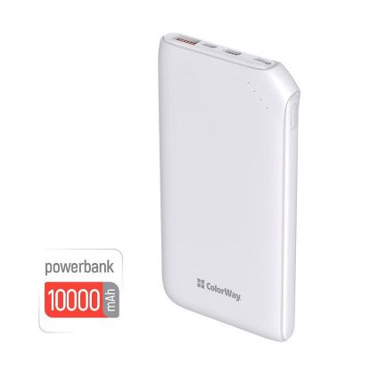  Зображення Універсальна мобільна батарея ColorWay Soft Touch 10000mAh White (CW-PB100LPE3WT-PD) 