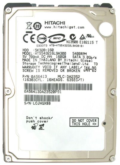  Зображення Накопичувач HDD 2.5" SATA 160GB Hitachi 5K320  8Mb 5400rpm (HTS543216L9A300) Refurbished 