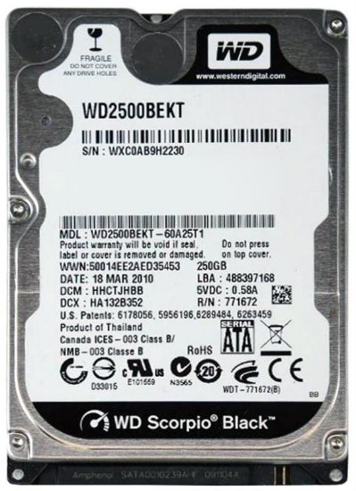  Зображення Накопичувач HDD 2.5" SATA 250Gb WD Scorpio Black, 16Mb, 7200 rpm (WD2500BEKT) 