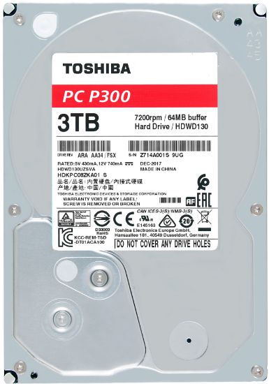  Зображення Жорсткий диск 3.5"   3TB Toshiba P300   7200rpm, SATA 3, 64MB  (HDWD130UZSVA)) 