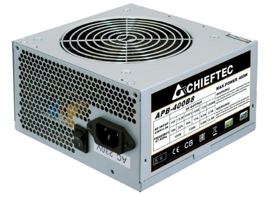  Зображення Блок живлення CHIEFTEC Value  (400W), >80%, 80+ White(230V Only), 120мм, 1xMB 24pin(20+4), 1xCPU 8pin(4+4), 2xMolex, 3xSATA, 1xPCIe 8pin(6+2), Bulk 