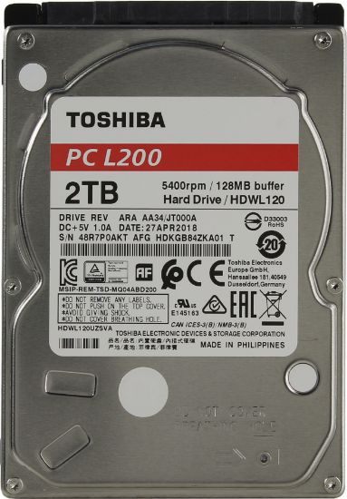  Зображення Накопичувач HDD 2.5" SATA 2.0TB Toshiba L200 5400rpm 128MB (HDWL120UZSVA) 