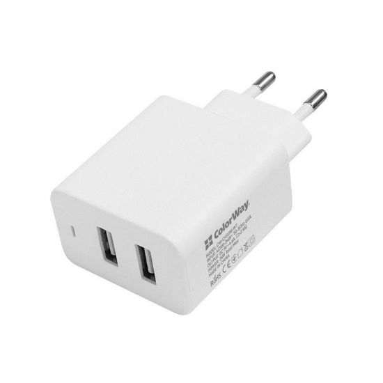  Зображення Зарядное устройство ColorWay 2USB AUTO ID 4.8A (24W) white (CW-CHS016-WT) 