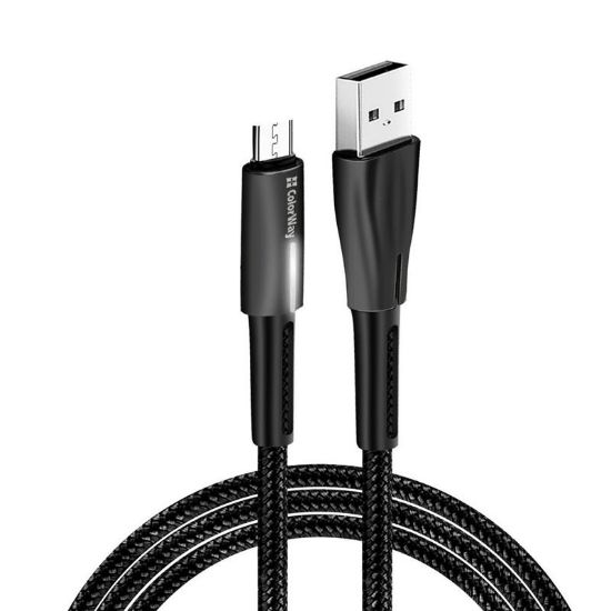  Зображення Кабель 1m USB 2.0 (AM/Micro USB) ColorWay (CW-CBUM035-BK) (zinc alloy + led) 2.4А Black 