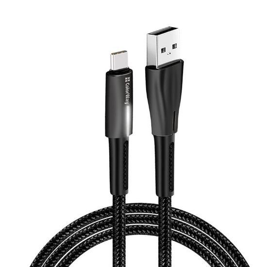  Зображення Кабель ColorWay USB-Type-C (zinc alloy + led) 2.4А 1м чорний (CW-CBUC035-BK)) 