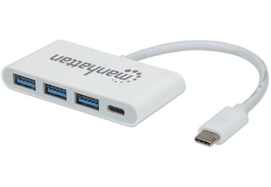  Зображення USB Hub Manhattan Type-C 4-port USB 3.0 + 3.1 PD пасивний, білий 