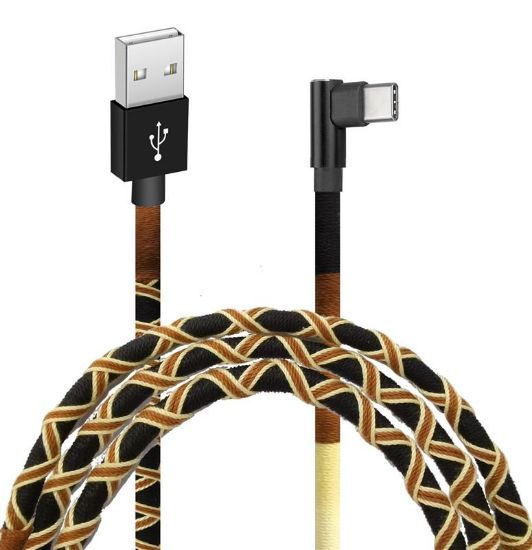  Зображення Кабель Grand-X USB-USB-C, 2.1A, 1м, Brown/Yellow, кут. USB-C(FC-08BY) 