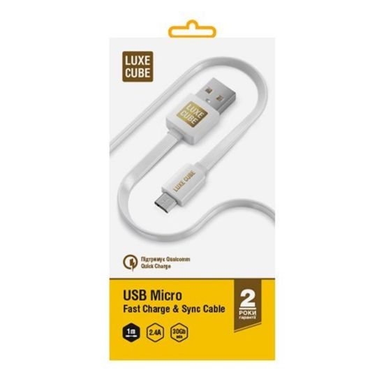  Зображення Кабель Luxe Cube Flat USB-microUSB, 1м, білий (2231252967010) 