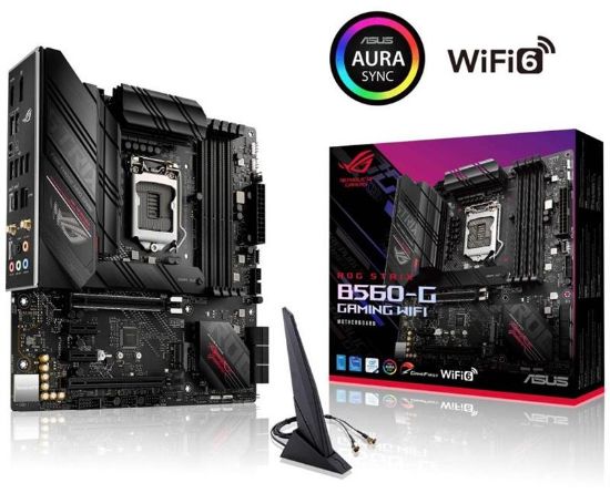  Зображення Материнська плата Socket_1200 ASUS ROG STRIX B560-G GAMING WIFI ( B560, DDR4, 128Gb, 5000MHz, LAN-2,5Gbit/с, DisplayPort, HDMI, 1xM.2 2280, Hyper M.2 22110, 6xSata6.0Gb/s, Bluetooth, Wi-Fi (802.11 a/b/g/n/ac/ax), Micro-ATX) 