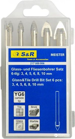  Зображення Набір свердл S&R Meister скло/керамiка 3,4,5,6,8,10мм 6шт. (217000006) 