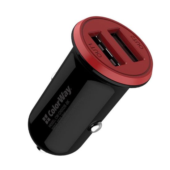  Зображення Автомобильное зарядное устройство Colorway 2USB AUTO ID 3.4A (17W) red/black (CW-CHA026-BK) 