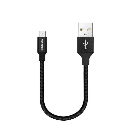  Зображення Кабель 0.25m USB 2.0 (AM/Micro USB) ColorWay, 2.4А (CW-CBUM048-BK) Black 