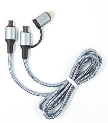  Зображення Дата кабель USB-C to USB-C/Lightning 1.0m gray Dengos (NTK-TC-TCL-GREY) 