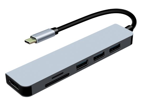  Зображення Концентратор USB-C ProLogix (PR-WUC-104B) 6 in 1 USB3.1 Type C to HDMI+1*USB3.0+2*USB2.0+TF+SD HUB 