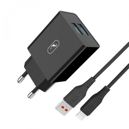  Зображення Зарядний пристрій SkyDolphin SC30L (2USB, 2.1A) Black (MZP-000170) + кабель Lightning 