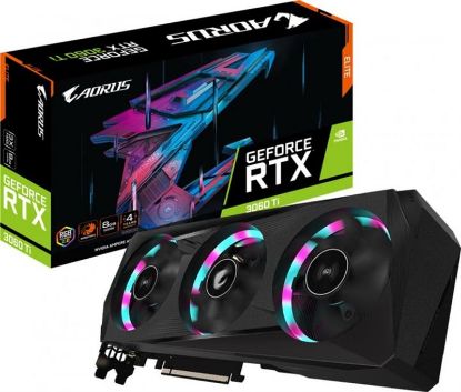  Зображення Відеокарта GF RTX 3060 Ti 8GB GDDR6 Aorus Elite Gigabyte (GV-N306TAORUS E-8GD 2.0) (LHR) 