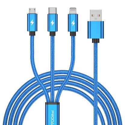  Зображення Кабель Proda PD-B65th USB-Lightning + microUSB + USB-C, 1.2м, Blue 