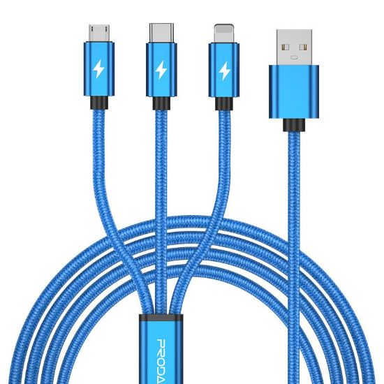  Зображення Кабель Proda PD-B65th USB-Lightning + microUSB + USB-C, 1.2м, Blue 