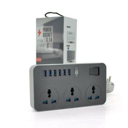  Зображення Мережевий фільтр Voltronic ТВ-Т09/08969 3 розетки, 6 USB, 2 м, Grey 