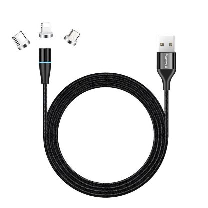  Зображення Кабель-магнит 1m USB 2.0 3в1 (Lightning+MicroUSB+Type-C) Colorway Data/Quick Charge 2.4А черный 