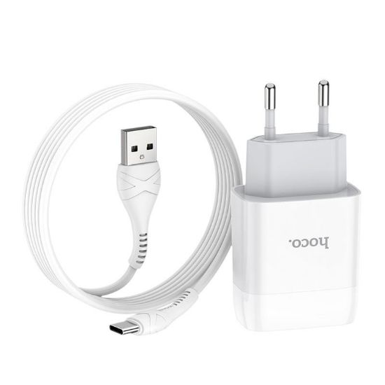  Зображення Зарядний пристрій Hoco C73A Glorious (2USB, 2.4А) White (6931474713070) + кабель Type-C 