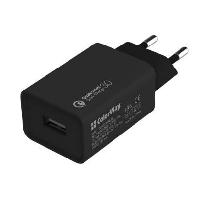  Зображення Зарядное устройство Colorway 1USB Quick Charge 3.0 (18W) Black + Кабель Type C 1м Black 