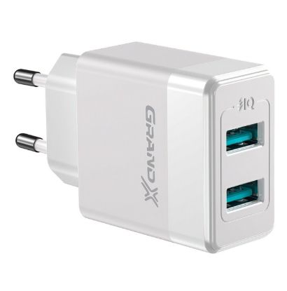  Зображення Мережевий зарядний пристрій Grand-X (2xUSB 2.4А) White (CH-50W) 