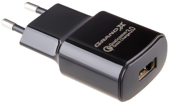  Зображення Зарядний пристрій Grand-X Quickcharge QС3.0 3.6V-6.5V 3A, 6.5V-9V 2A, 9V-12V 1.5A USB (CH-550B)) 