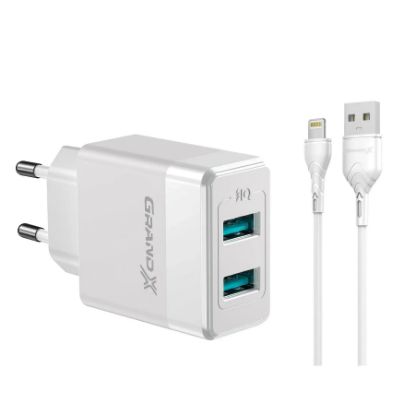  Зображення Зарядний пристрій Grand-X CH-50WL 2USB 5V 2,4A White + cable USB-Lightning (CH-50WL) 