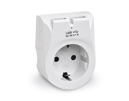  Зображення Мережевий зарядний USB-пристрій з розеткою REAL-EL CS-25 (2USB, 2.1A) White 