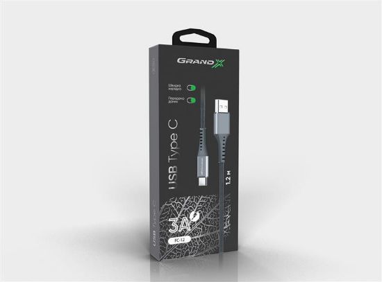  Зображення Дата кабель USB 2.0 AM to Type-C 1.2m Grey Grand-X (FC-12G) 