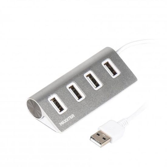  Зображення USB концентратор (Hub) Maxxter 2.0 4 порти метал, серіблястий 