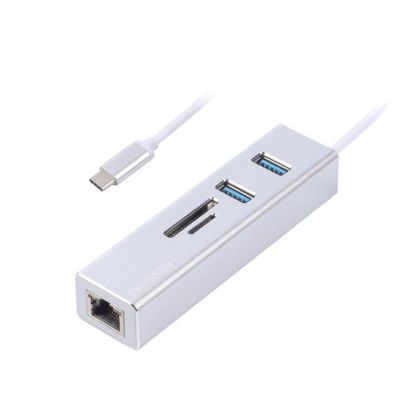  Зображення Адаптер Maxxter NECH-2P-SD-01 з USB на Gigabit Ethernet NECH-2P-SD-01, 2 Ports USB 3.0 + microSD/TF card reader 1000 Mbps, метал, сірий) 