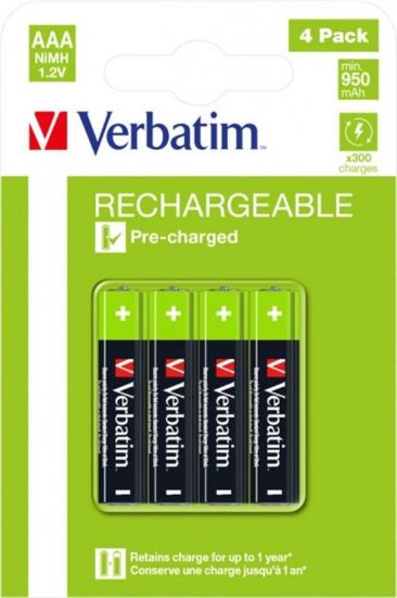  Зображення Акумулятори Verbatim AAA/HR03 NI-MH 950 mAh BL 4шт 