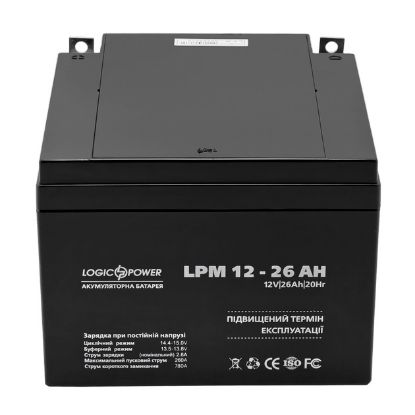  Зображення Акумуляторна батарея LogicPower LPM 12V 26AH (LPM 12 - 26 AH) AGM 