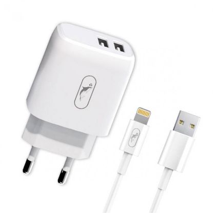  Зображення Зарядний пристрій SkyDolphin SC22EBL (2USB, 2.1A) White (MZP-000162) + кабель Lightning 