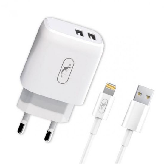  Зображення Зарядний пристрій SkyDolphin SC22EBL (2USB, 2.1A) White (MZP-000162) + кабель Lightning 