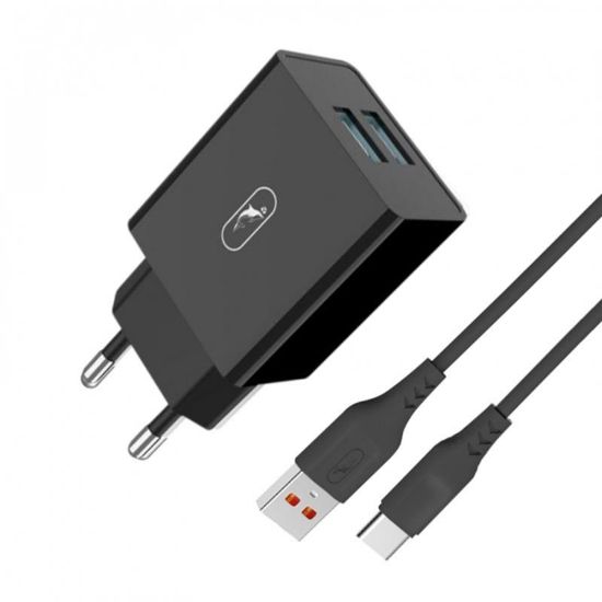  Зображення Зарядний пристрій SkyDolphin SC30T (2USB, 2.1A) Black (MZP-000171) + кабель USB Type-C 