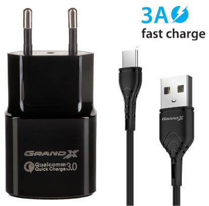  Зображення Зарядний пристрій Grand-X Quick Charge QС3.0, + cable USB -> Type C 1m (CH-550TC) 