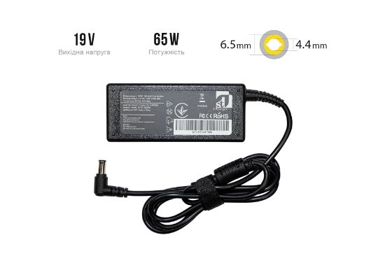  Зображення Блок живлення 1StCharger для ноутбука LG 19V 65W 3.42A 6.5x4.4 + каб.живл. (AC1STLG65WA) 