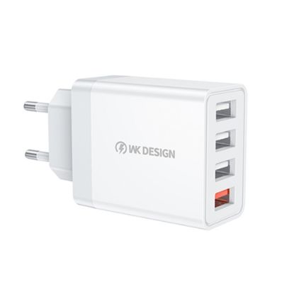  Зображення Мережевий зарядний пристрій WK WP-U125 QC3.0 33W (EU) 4*USB, White (6941027616512) 