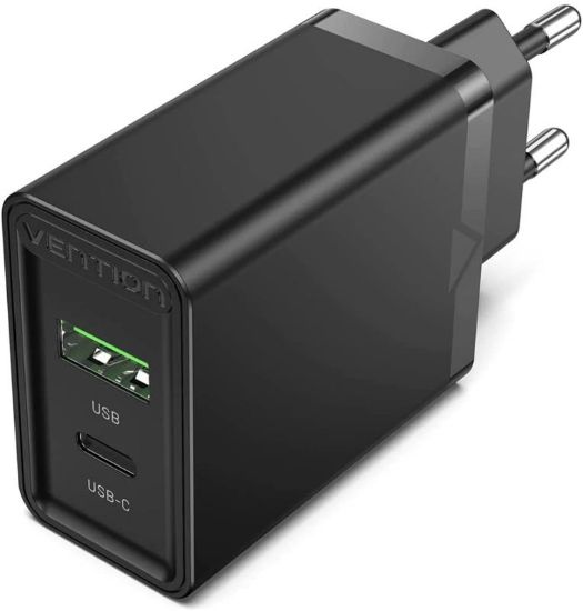  Зображення Мережевий зарядний пристрій Vention USB Type C + QC4.0 (18-20W) Black (FBBB0-EU) 