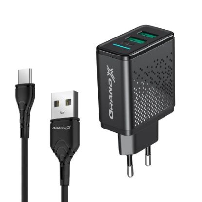  Зображення Зарядний пристрій Grand-X CH-60T 2USB 5V 3,1A + cable Type-C (CH-60T) 