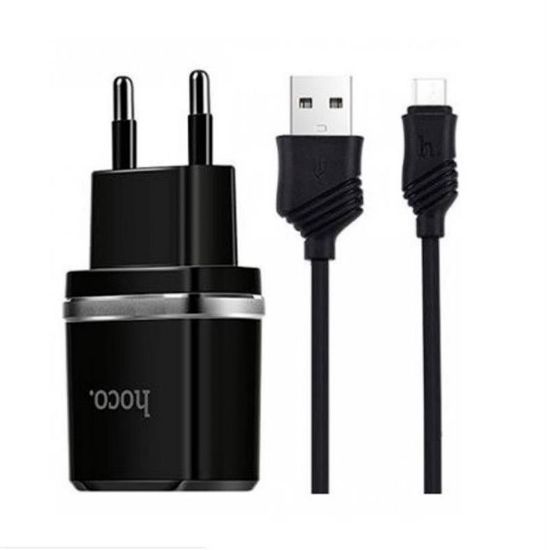  Зображення Зарядний пристрій Hoco C12 Smart (2USB, 2.4А) Black (6957531064114) + кабель MicroUSB 