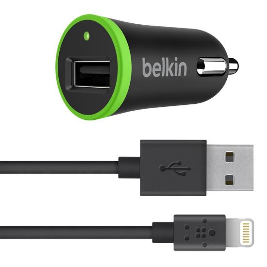  Зображення Автомобільний зарядний пристрій Belkin USB BoostUp Charger (Lightning сable, USB 2.4A) Black (F8J121bt04-BLK) 