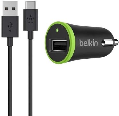  Зображення Автомобільний зарядний пристрій Belkin (1USB, 2.4A) Black (F7U002bt06-BLK) + кабель Type-C 