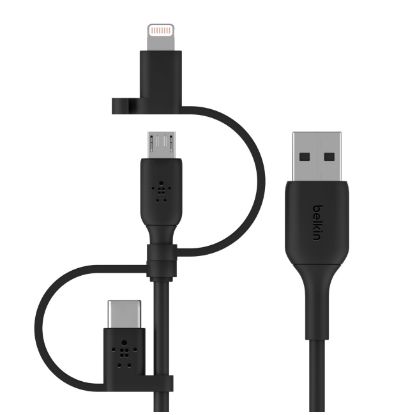  Зображення Кабель заряджання/синхронізації Belkin USB-A > Lightning/USB-С/microUSB, 1м, чорний 