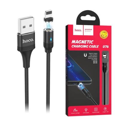  Зображення Кабель Hoco U76 Fresh USB - Lightning, магнітний, 1.2 м Black (U76B) 