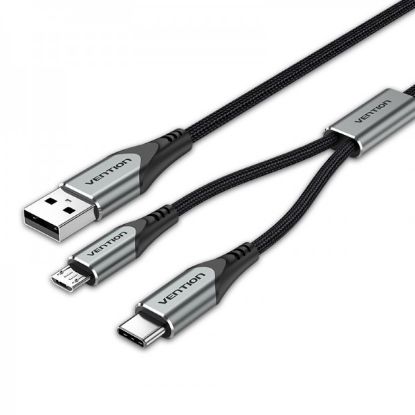  Зображення Кабель Vention USB - microUSB+USB Type-C, 0.5 m, Grey (CQGHD) 